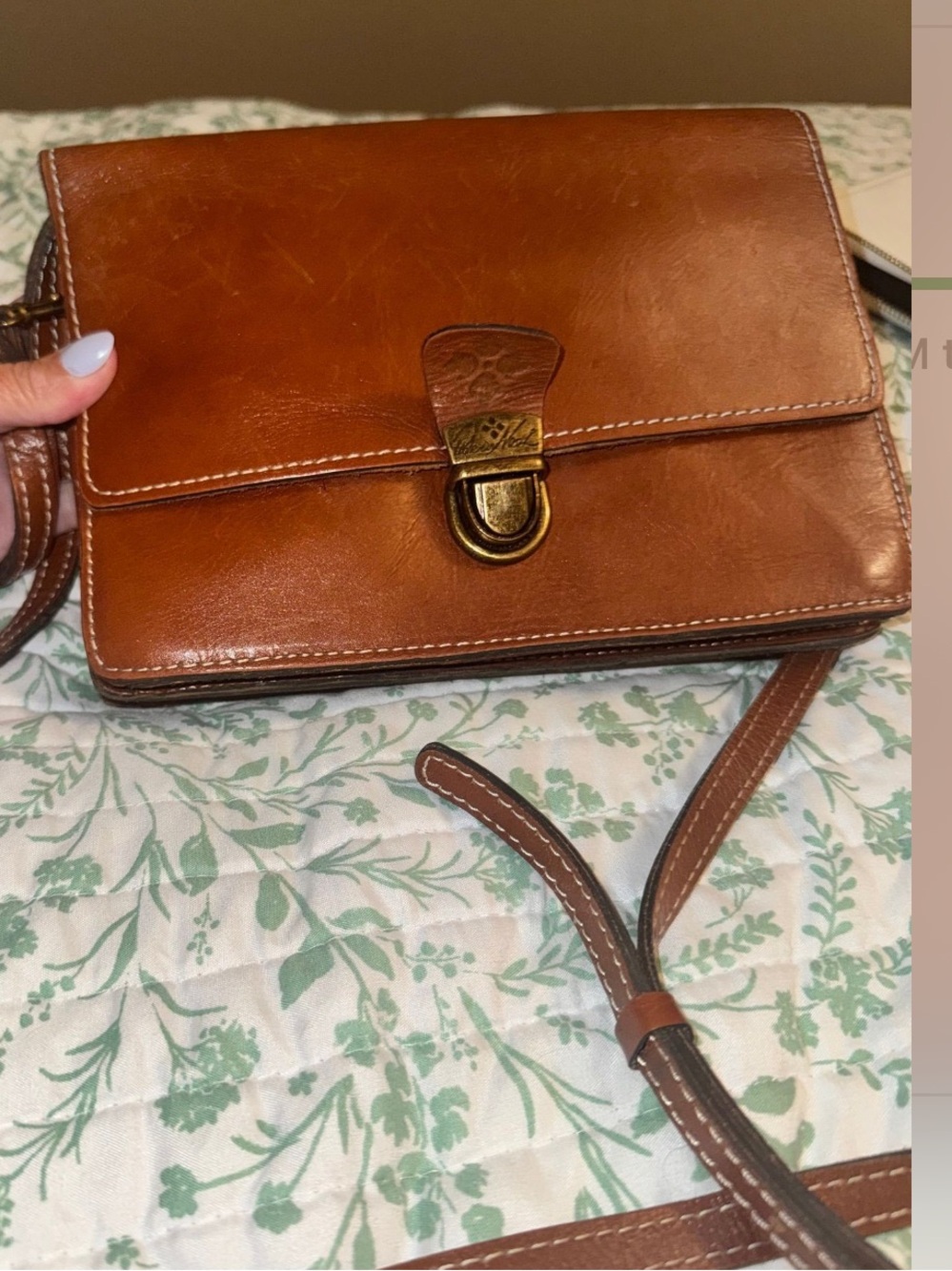 Patricia Nash Cognac Leather Satchel with Brass Buckle